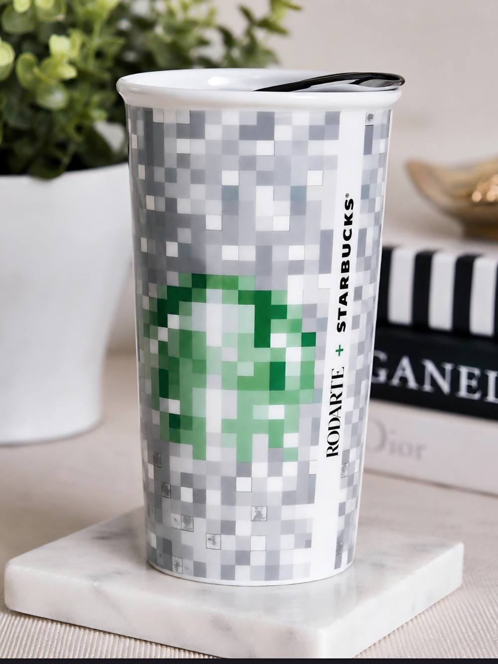 Starbucks x Rodarte 2012 Pixel Ceramic Travel Tumbler 12 oz With Lid